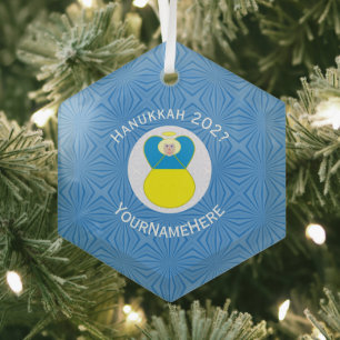 Personalisierte ukrainische Engel-Hanukkah-Flagge Ornament Aus Glas