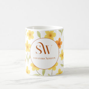 Personalisierte Umarmung mit orangefarbenen und ge Kaffeetasse