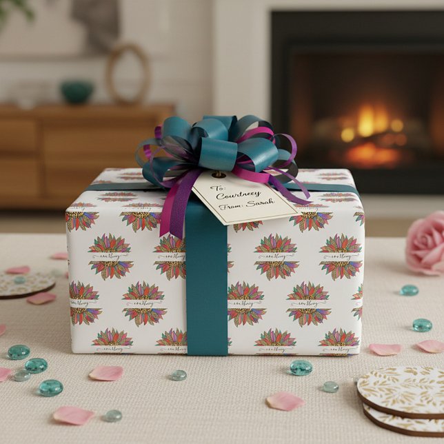 Personalisierte Umhüllung aus Regenbogen und Leopa Geschenkpapier (Von Creator hochgeladen)