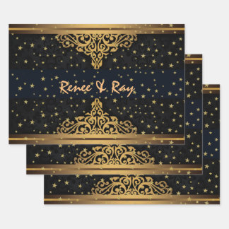 Personalisierte Umschlagpapier für Schwarz und Gol Geschenkpapier Set