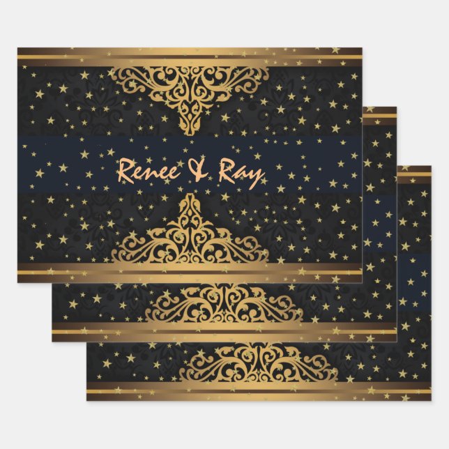 Personalisierte Umschlagpapier für Schwarz und Gol Geschenkpapier Set (Set)