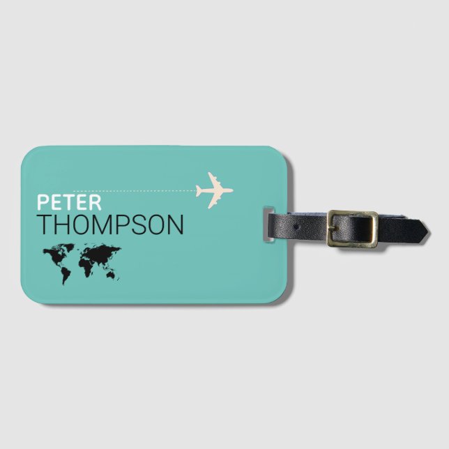 personalisierte und elegante helle aquamarine blau gepäckanhänger (Vorderseite (Horizontal))