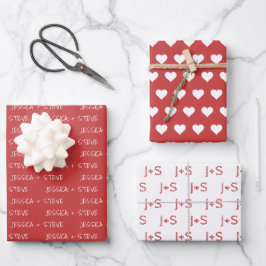 Personalisierte und rote und weiße Namen und Initi Geschenkpapier Set