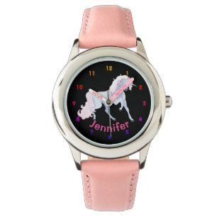 Personalisierte UNICORN Girls sehen rosa Herzen Armbanduhr