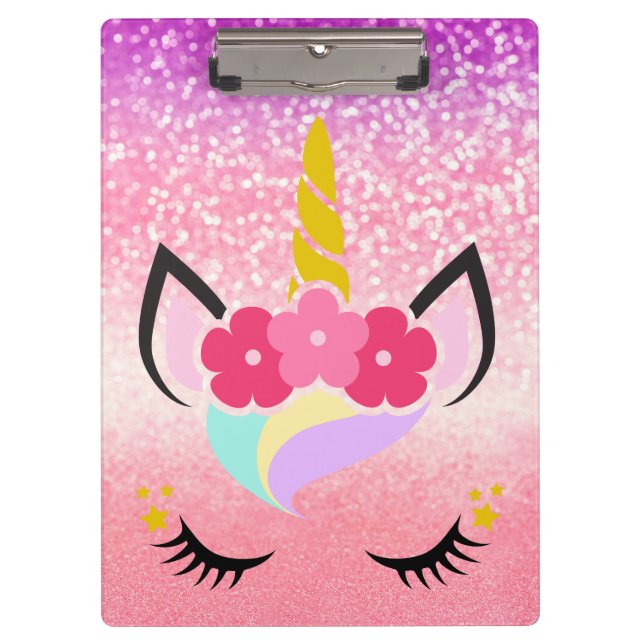 Personalisierte Unicorn Ombre Glitzer Clip Board Klemmbrett (Vorderseite)