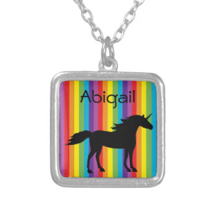 Personalisierte Unicorn-Regenbogen-Halskette für Versilberte Kette