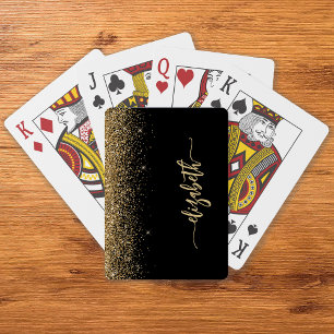 Personalisierte Unterschrift Schwarz Gold Glitter Spielkarten