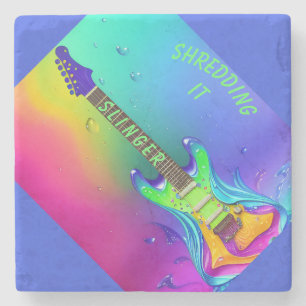 Personalisierte Untersetzer, Neon-Gitarre, Boho Steinuntersetzer