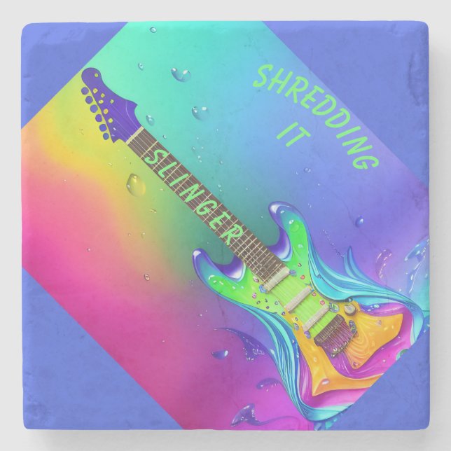 Personalisierte Untersetzer, Neon Guitar, Boho Steinuntersetzer (Vorderseite)