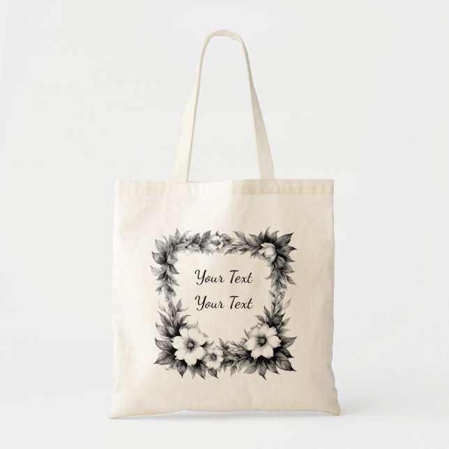 Personalisierte üppige Blumenrahmen-Tasche Tragetasche (Vorne)