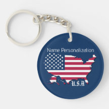 Personalisierte US-A-Flagge und Karte Navy Blue Wh