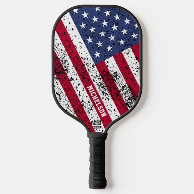 Personalisierte US-Flagge Angled Diagonal Pickleball Schläger (Vorderseite)