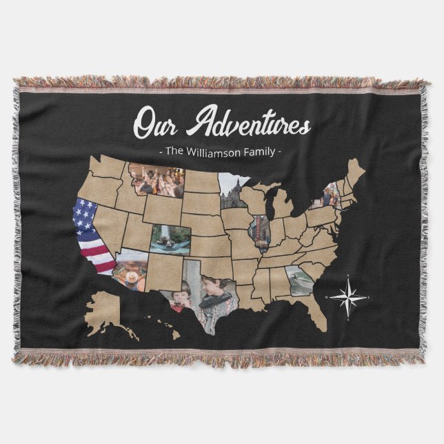 Personalisierte US-Reisekarte Decke (Vorderseite)