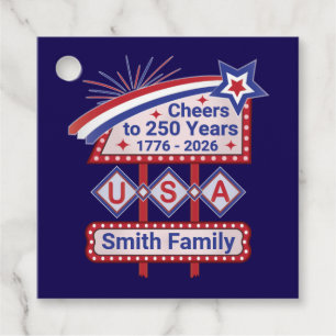 Personalisierte USA 250 – Patriotische Retro-Leuch Geschenkanhänger