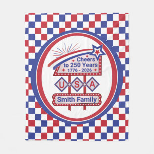 Personalisierte USA 250 – Patriotische Retro-Marke Fleecedecke