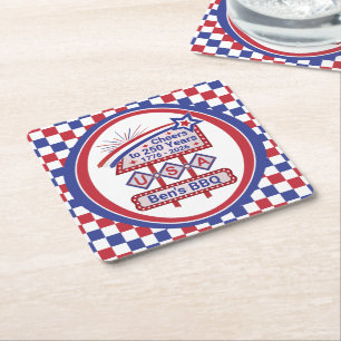 Personalisierte USA 250 – Patriotische Retro-Marke Rechteckiger Pappuntersetzer