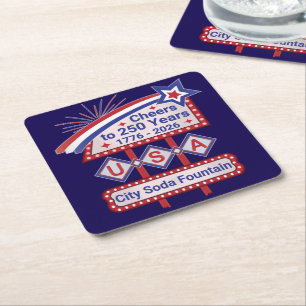 Personalisierte USA 250 – Patriotische Retro-Marki Rechteckiger Pappuntersetzer