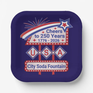 Personalisierte USA 250–Patriotische Retro-Markise Pappteller