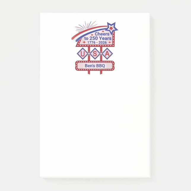 Personalisierte USA 250–Patriotische Retro-Markise Post-it Klebezettel (Vorderseite)