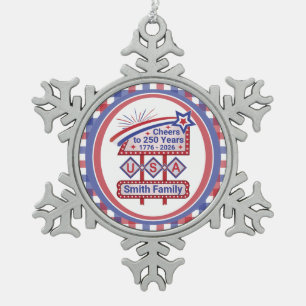 Personalisierte USA 250–Patriotische Retro-Markise Schneeflocken Zinn-Ornament