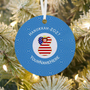 Personalisierte USA-Engel-Hanukkah-Flagge  Ornament Aus Metall