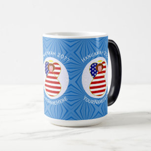 Personalisierte USA-Engel-Hanukkah-Flagge Verwandlungstasse