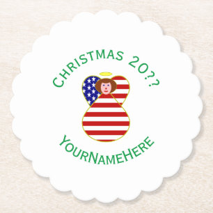 Personalisierte USA-Engel-Weihnachtsflagge rote Ha Untersetzer
