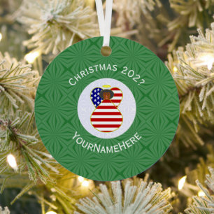Personalisierte USA-Schwarze-Engel-Weihnachtsflagg Ornament Aus Metall