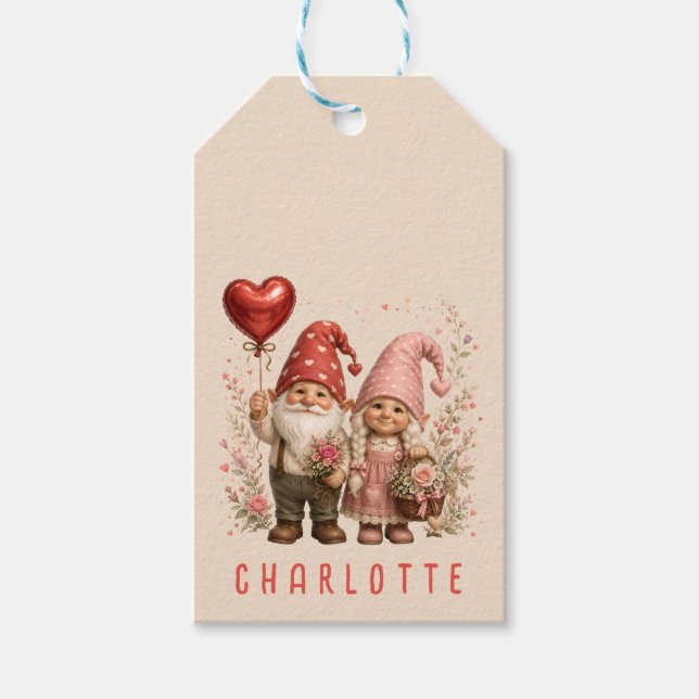 Personalisierte Valentins-Gnome Custom Geschenkanhänger (Vorderseite)