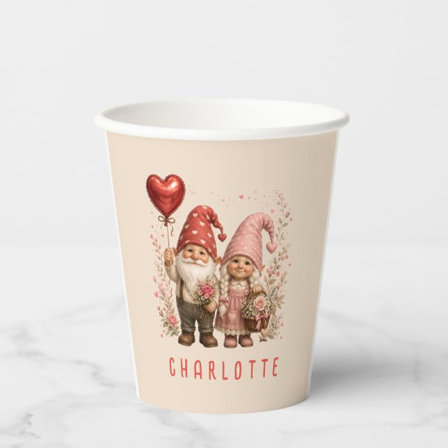 Personalisierte Valentins-Gnome Custom Pappbecher (Vorderseite)