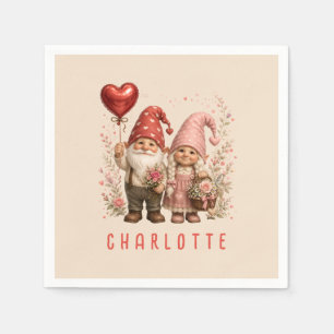 Personalisierte Valentins-Gnome Custom Serviette