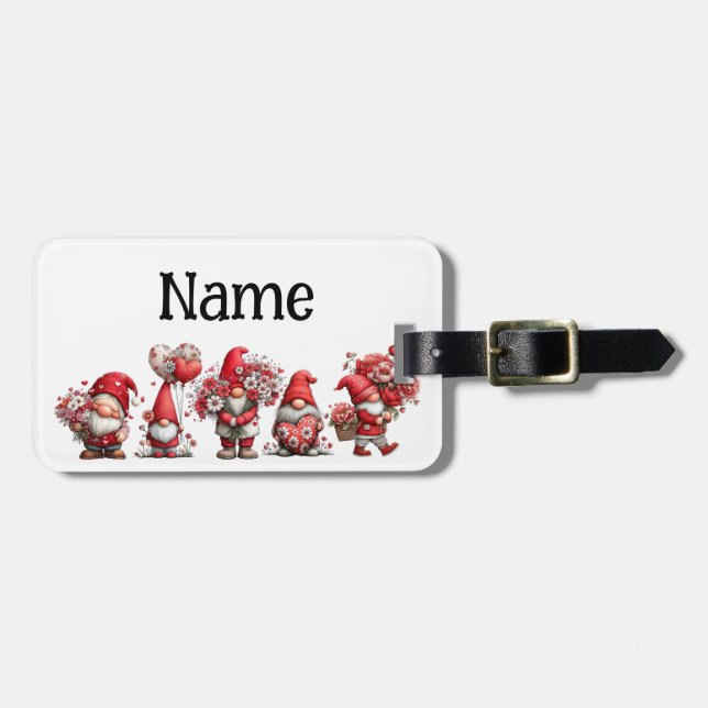 Personalisierte Valentins-Gnome Gepäckanhänger (Vorderseite horizontal)
