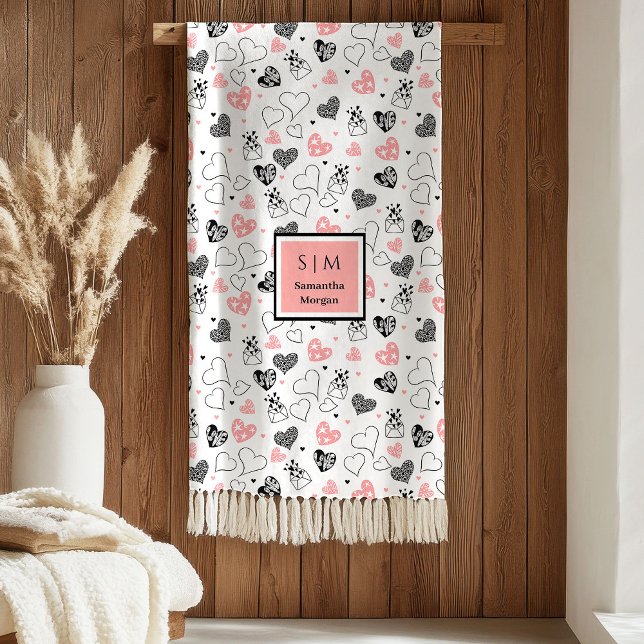 Personalisierte Valentinstag-Geschenkdecke Handgez Fleecedecke (Personalized Valentine Gift Blanket Hand Drawn Hearts)