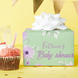 Personalisierte Veilchen-Wasserfarben-Blumen-Baby- Geschenkpapier