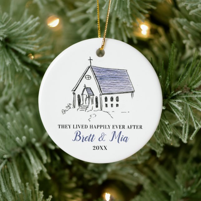 Personalisierte Verheiratete Hochzeitskapelle Keramik Ornament (Baum)