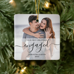Personalisierte Verlobte Foto-Namen Bäume Keramikornament