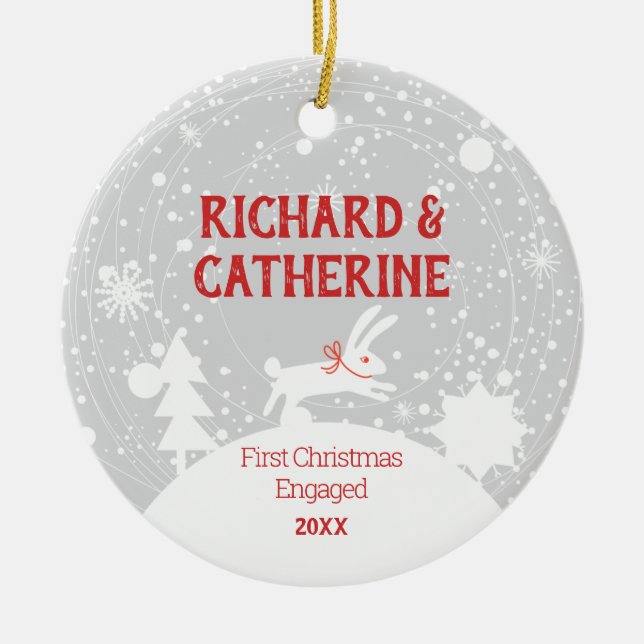 Personalisierte Verlobung 1. Weihnachten Verlobt N Keramik Ornament (Vorne)