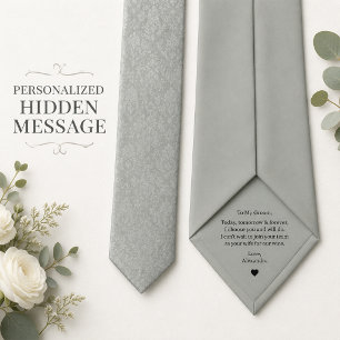 Personalisierte versteckte Nachricht Silber-Damask Krawatte
