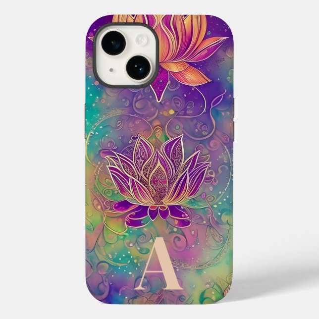 Personalisierte Verzierte Lotus-Blume Case-Mate iPhone 14 Hülle (Rückseite)