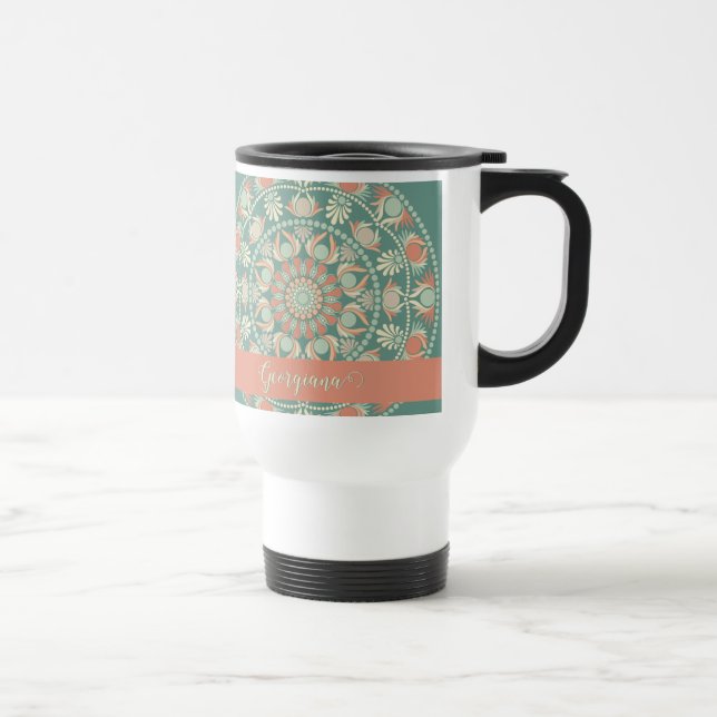 Personalisierte Verzierte Retro Sage und Sand Mand Reisebecher (Rechts)