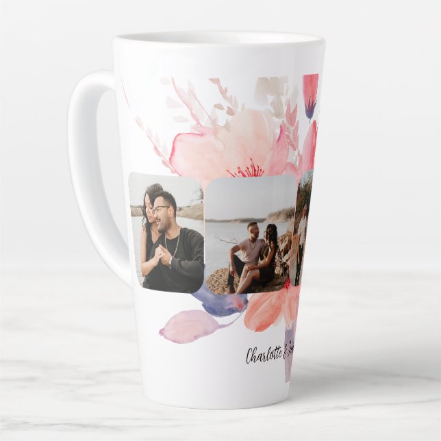 Personalisierte vier Fotos und Blume von Text Milchtasse (Linke Ecke)