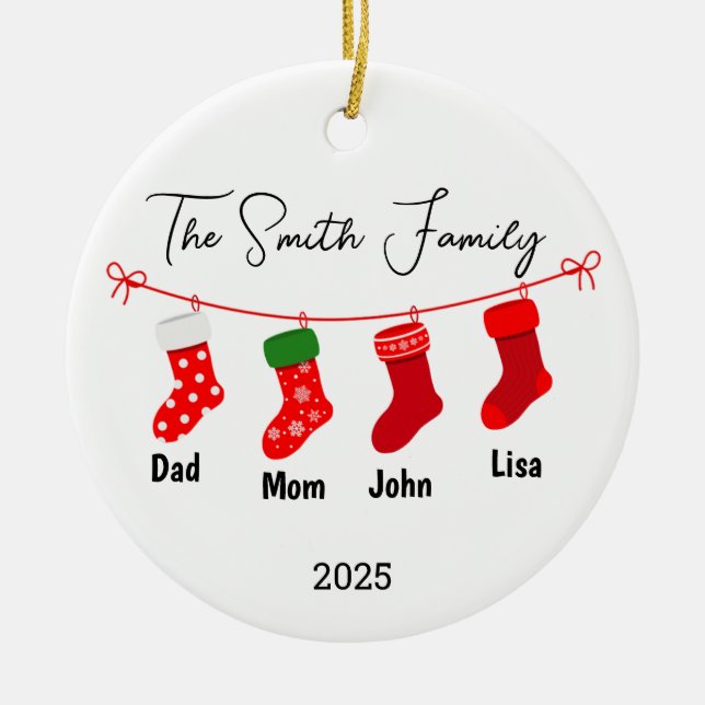Personalisierte Vierzimmerfamilie, Familiengeschen Keramik Ornament (Vorne)