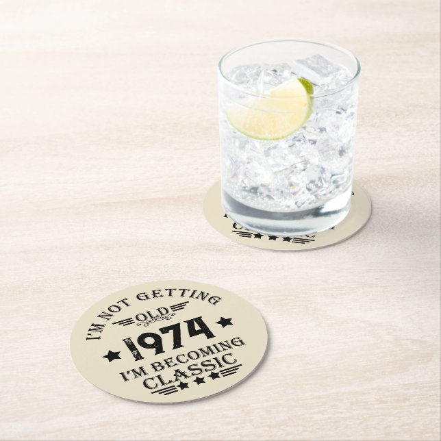 Personalisierte Vintage 50. Geburtstagsparty Runder Pappuntersetzer (Vor Ort)