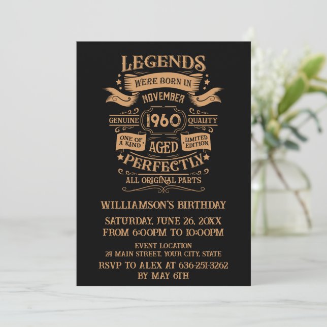 Personalisierte Vintage 65. Geburtstagsparty Einladung (Stehend Vorderseite)