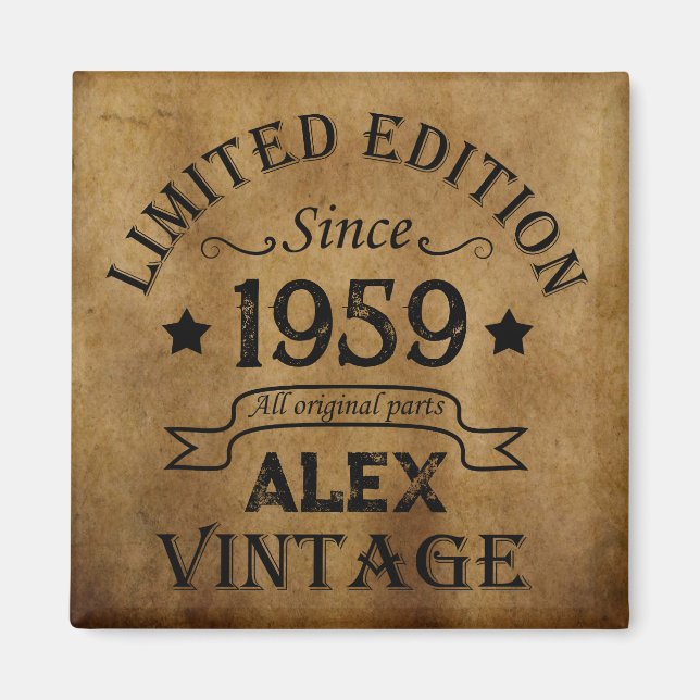 Personalisierte Vintage 65. Geburtstagsparty Magnet (Vorne)