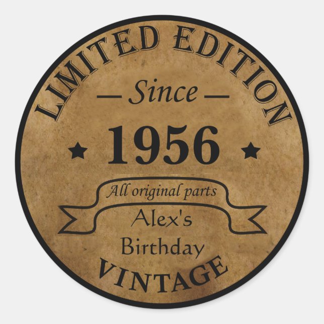 Personalisierte Vintage 65. Geburtstagsparty Runder Aufkleber (Vorderseite)