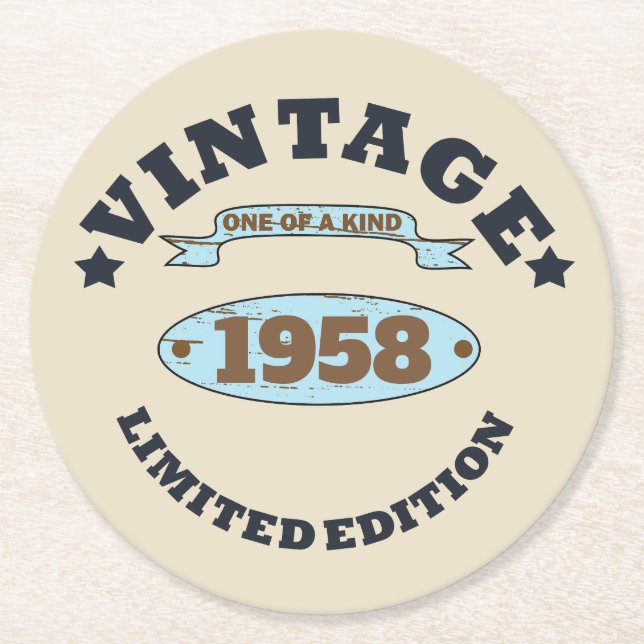 Personalisierte Vintage 65. Geburtstagsparty Runder Pappuntersetzer (Vorderseite)