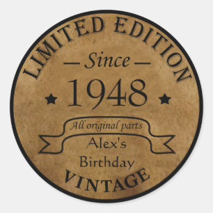 Personalisierte Vintage 75. Geburtstagsparty Runder Aufkleber