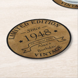 Personalisierte Vintage 75. Geburtstagsparty Runder Pappuntersetzer