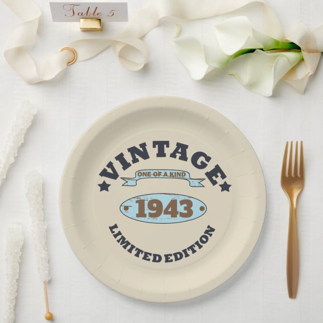 Personalisierte Vintage 90. Geburtstagsparty Pappteller (Hochzeit)